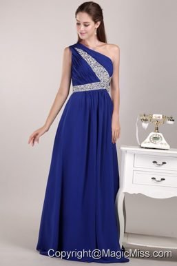 Blue Empire One Shoulder Floor-length Chiffon Sequins Prom / Evening Dress