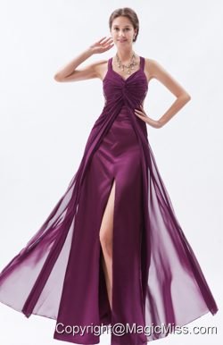 Dark Purple Column / Sheath Straps Floor-length Chiffon Beading Prom Dress