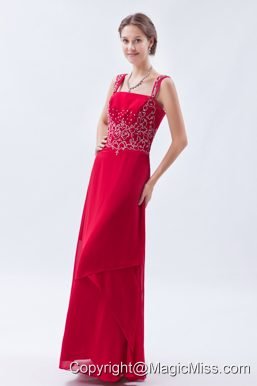 Coral Red Empire Straps Prom Dress Beading Floor-length Chiffon