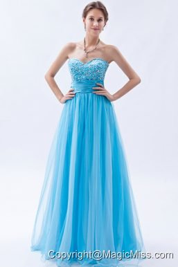 Baby Blue A-line / Princess Sweetheart Prom Dress Tulle Beading Floor-length