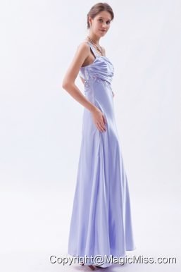 Lilac Empire One Shoulder Prom Dress Chiffon Beading Ankle-length
