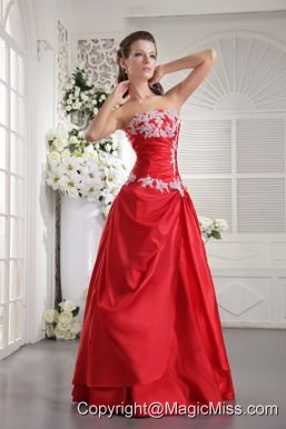 Red A-line / Princess Strapless Floor-length Taffeta Appliques Prom/ Evening Dress