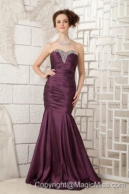 Dark Purple Sweetheart Brush Train Taffera Beading Prom Dress