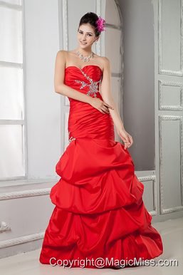 Red Mermaid Sweetheart Floor-length Taffeta Beading Prom Dress