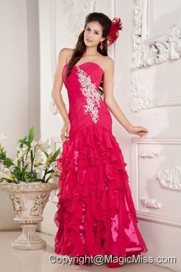 Hot Pink Empire Sweetheart Ankle-length Chiffon Appliques Prom / Evening Dress