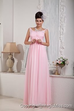Baby Pink Empire Scoop Floor-length Chiffon Beading Prom Dress