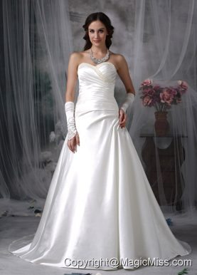 Perfect A-line Sweetheart Court Train Satin Beading Wedding Dress