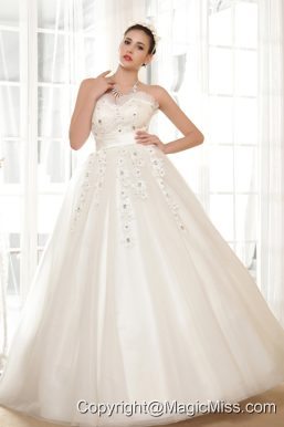Fashionbale A-line Sweetheart Floor-length Appliques With Beading Wedding Dress