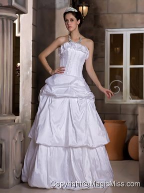 Elegant A-line Strapless Floor-length Taffeta Pick-ups Wedding Dress