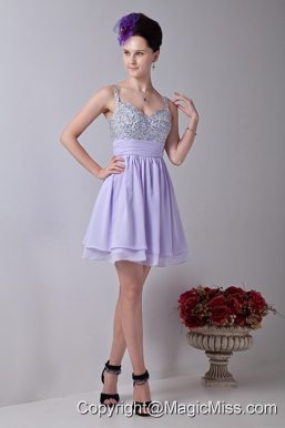 Lilac Empire Straps Mini-length Chiffon Beading Prom / Homecoming Dress