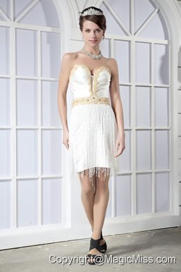 White Column Sweetheart Mini-length Satin Beading Prom Dress