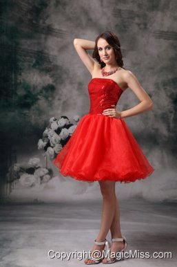 Red A-line Strapless Mini-length Organza Prom / Homecoming Dress