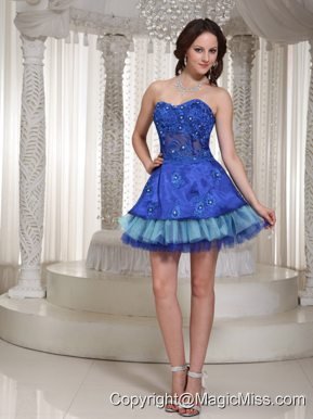 Luxurious Style For Sweetheart Blue Beaded Drocrate Prom / Cocktail Dress With Mini-length