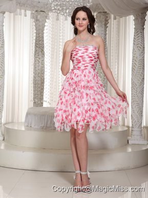 Strapless Beading Ruch Knee-length Printing Prom Dress