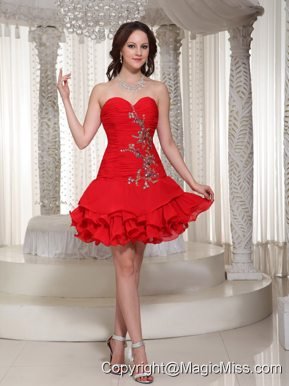 Beading Decorate Sweetheart Cute Red Short Prom Dress