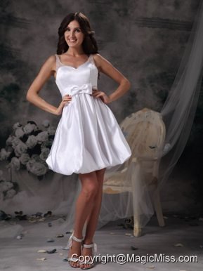 White Column Straps Mini-length Taffeta Bow Prom Dress