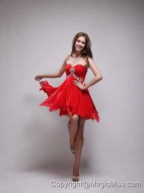 Red Empire Sweetheart Neck Mini-length Chiffon Beading Prom / Homecoming Dress