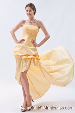 Orange Column / Sheath Strapless High-low Taffeta Pick-ups Prom Dress