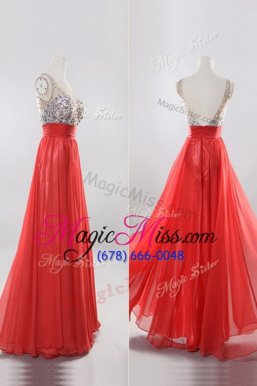 Sleeveless Zipper Floor Length Beading Prom Evening Gown
