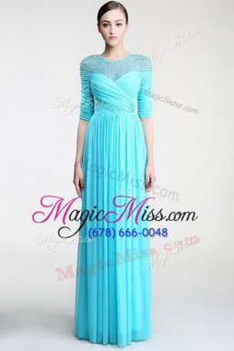 Hot Selling Scoop Aqua Blue Sleeveless Chiffon Zipper Mother Of The Bride Dress for Prom and Party