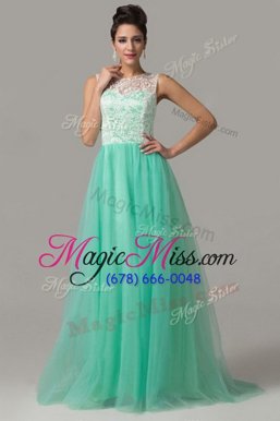 Beautiful Floor Length Turquoise Military Ball Gown Scoop Sleeveless Criss Cross