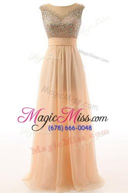 Chic Orange Empire Scoop Sleeveless Organza Floor Length Backless Beading and Belt Evening Outfits