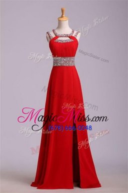 Decent Red Prom Dress Prom and Party and For with Beading and Belt Halter Top Sleeveless Zipper
