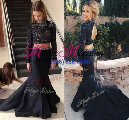 High Class Long Sleeves Brush Train Backless With Train Beading Homecoming Dress
