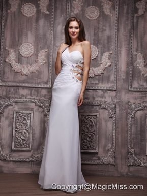 White Empire One Shoulder Brush Chiffon Ruch and Beading Prom / Evening Dress