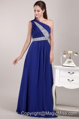 Blue Empire One Shoulder Floor-length Chiffon Sequins Prom / Evening Dress