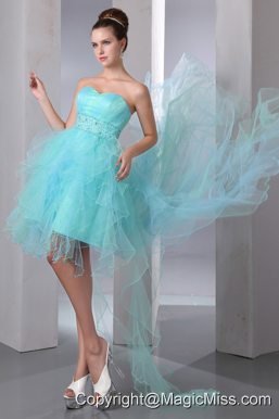 Aqua Blue A-line Sweetheart Asymmetrical Organza Beading Prom Dress
