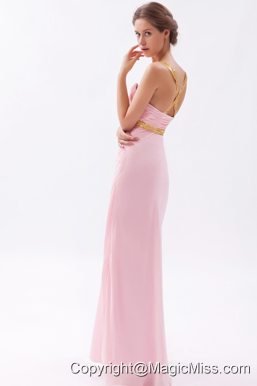 Baby Pink Column / Sheath Straps Floor-length Chiffon Sequins Prom Dress