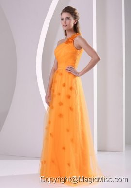 Orange Hand Made Flowers One Shoulder 2013 Prom / Evening Dress Tulle