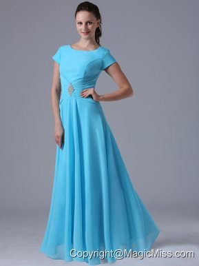 Aqua Blue Scoop Prom Dress With Beading and Ruch In Maryland