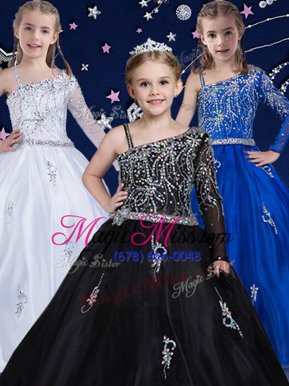 Black Sleeveless Beading Floor Length Child Pageant Dress