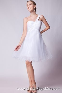 White A-line One Shoulder Prom Dress Organza Beading Mini-length