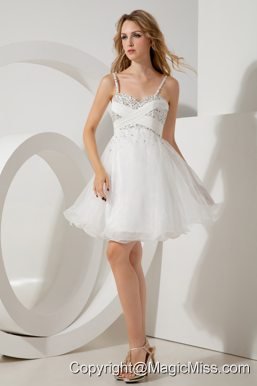 White A-line / Pricess Straps Beading Short Prom / Homecoming Dress Mini-length Organza