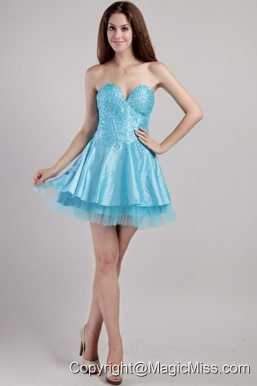 Aqua Blue A-line Sweetheart Mini-length Taffeta Beading and Sequins Prom / Cocktail Dress