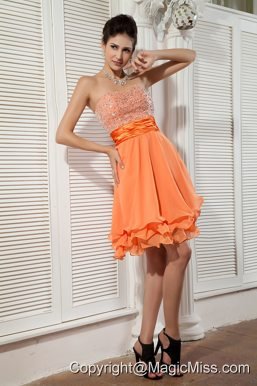 Orange Empire Sweetheart Mini-length Chiffon Beading Prom / Homecoming Dress