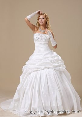 Ball Gown Wedding Dress With Appliques Decorate Bust and Ruched Pick-ups
