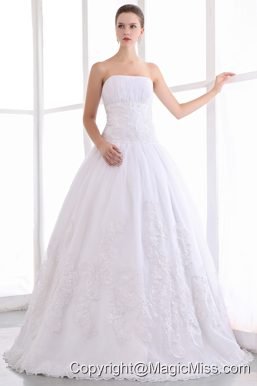 Gorgeous A-line Strapless Floor-length Taffeta and Lace Wedding Dress