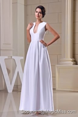 A-line V-neck Ankle-length Taffeta Wedding Dress