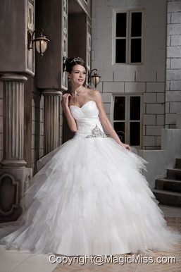 Beautiful Ball Gown Sweetheart Court Train Tulle and Taffeta Beading Wedding Dress