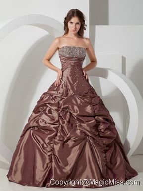 Brown Ball Gown Strapless Floor-length Taffeta Beading Quinceanera Dress