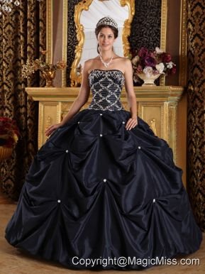 Black Ball Gown Strapless Floor-length Beading Taffeta Quinceanera Dress