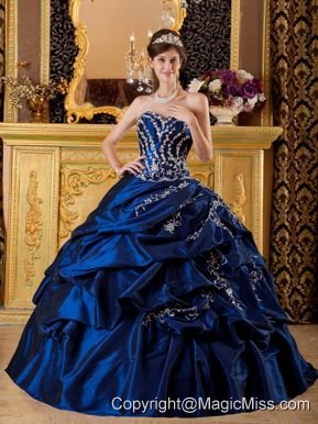 Navy Blue Ball Gown Sweetheart Floor-length Taffeta Appliques Quinceanera Dress