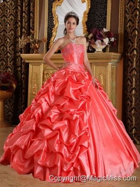 Orange Red Ball Gown Sweetheart Floor-length Taffeta Emboridery and Beading Quinceanera Dress