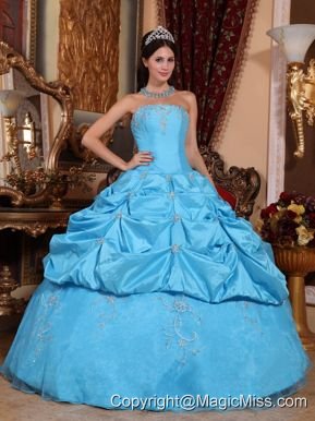 Teal Ball Gown Strapless Floor-length Taffeta and Organza Beading Quinceanera Dress