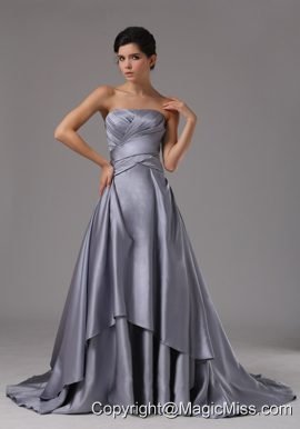 Strapless Elastic Woven Satin A-Line / Princess Brush/Sweep 2013 Prom Dress Ruched