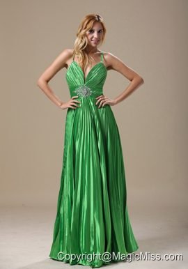 Minnesota Beaded Decorate Wasit Pleat Decorate Bodice Spring Green Spaghetti Straps Floor-length 2013 Prom / Evening Dress